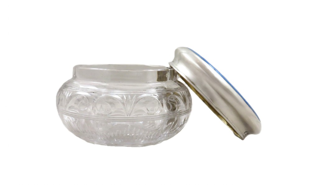 Antique Sterling Silver & Blue Enamel Vanity Jar 1925 View VII