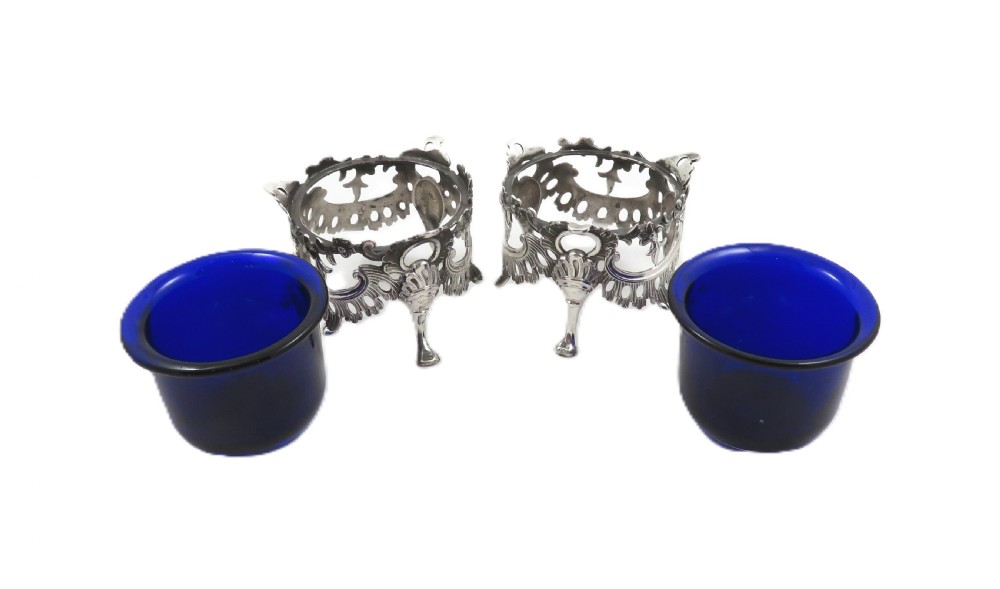 Pair of Antique Victorian Sterling Silver Salts with Liners 1845 View III