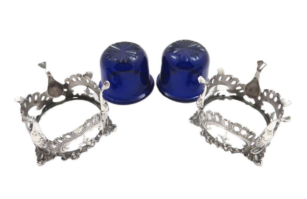 Pair of Antique Victorian Sterling Silver Salts with Liners 1845 View IX