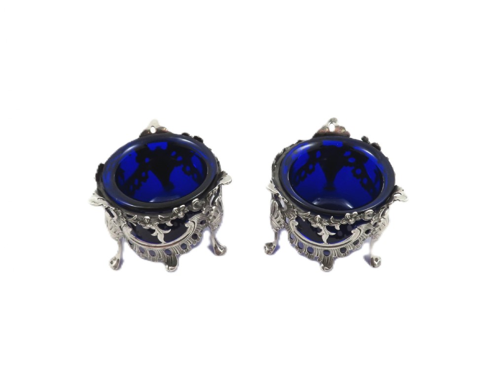 Pair of Antique Victorian Sterling Silver Salts with Liners 1845 View XII