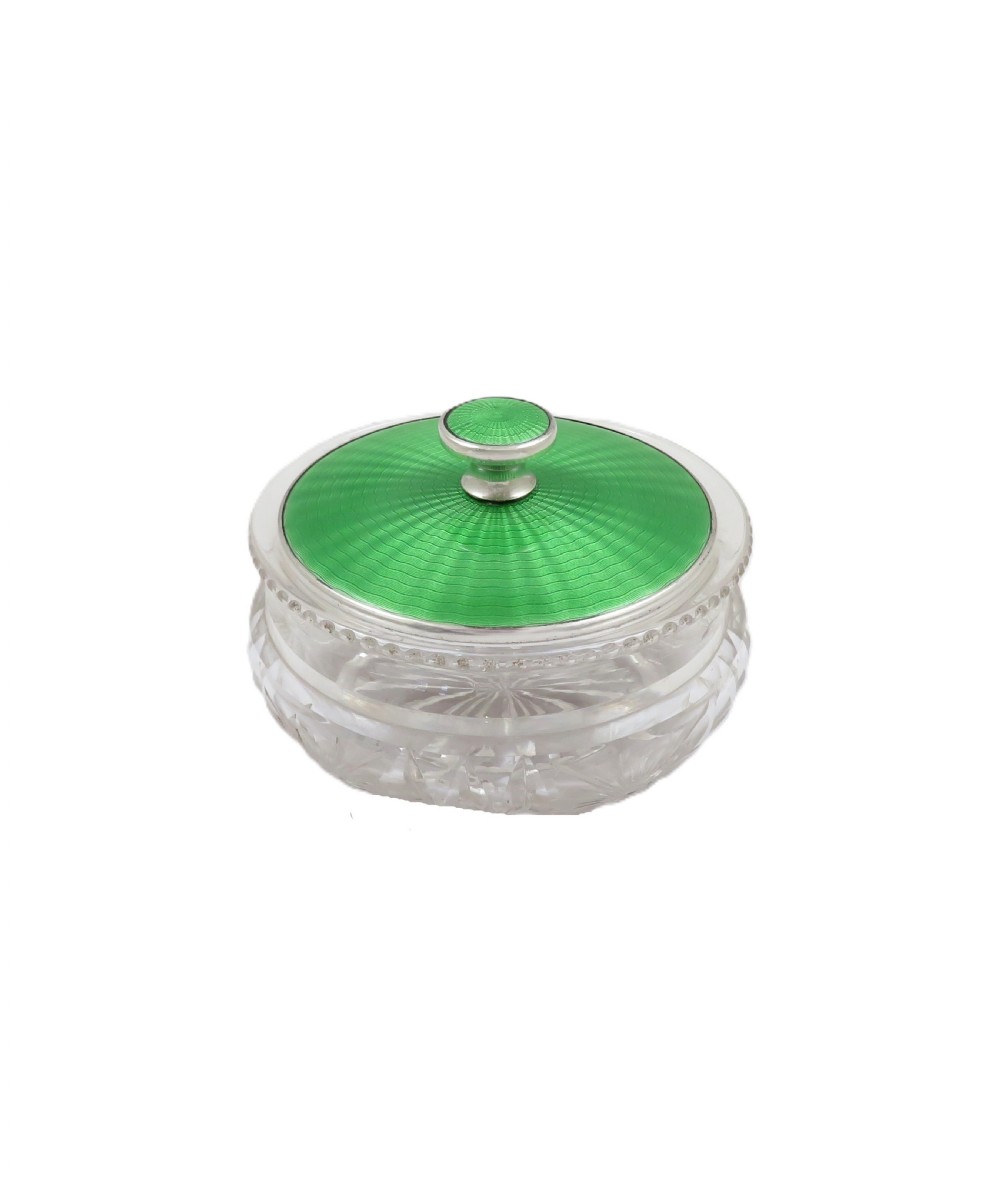 Antique Sterling Silver & Green Enamel Vanity Jar 1936 View V
