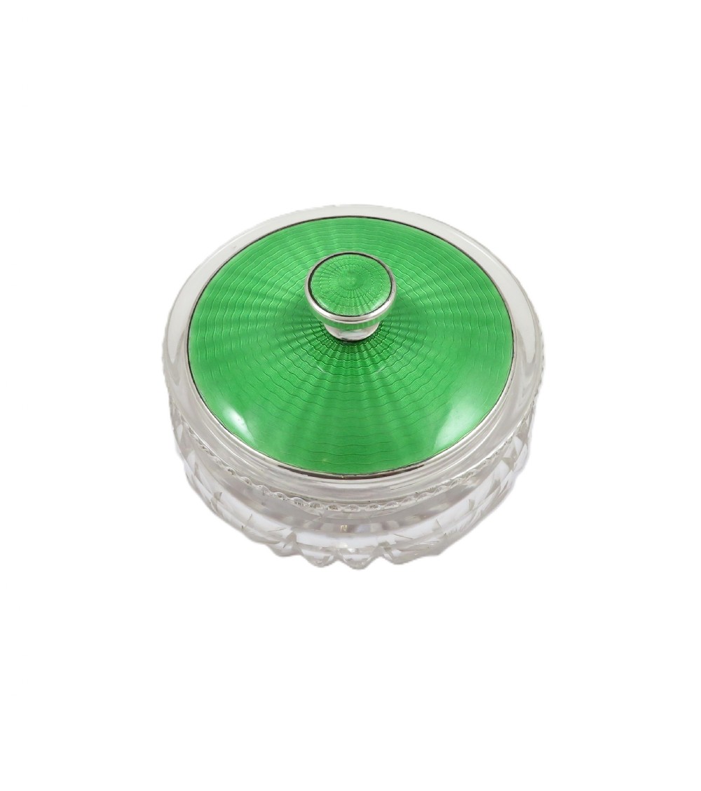 Antique Sterling Silver & Green Enamel Vanity Jar 1936 View VII