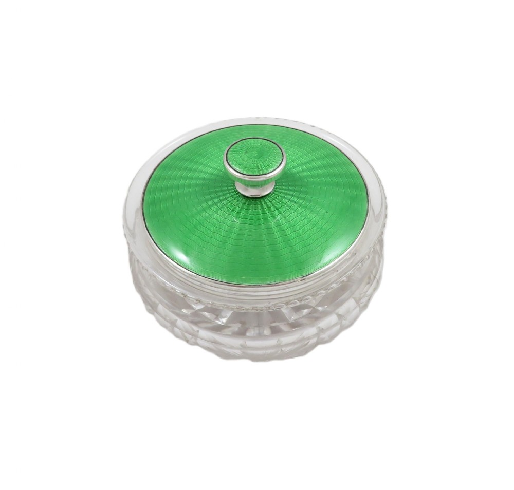 Antique Sterling Silver & Green Enamel Vanity Jar 1936 View IX