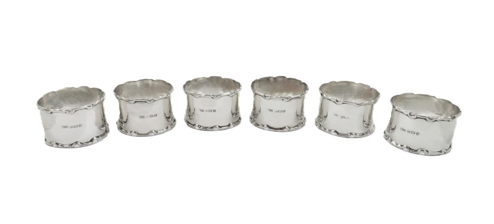 Set of 6 Antique Sterling Silver Napkin Rings in Case 1926 View III