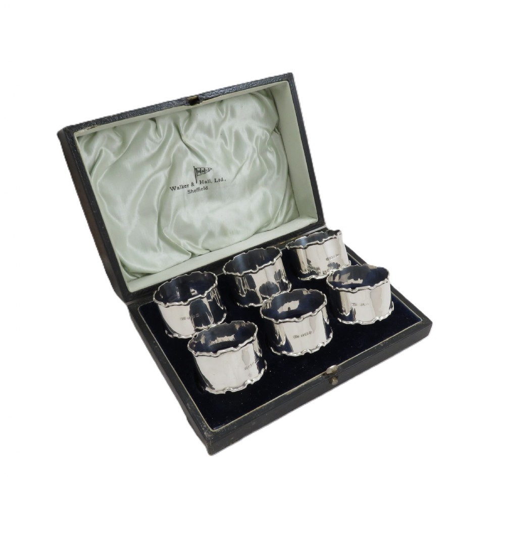 Set of 6 Antique Sterling Silver Napkin Rings in Case 1926 View IX