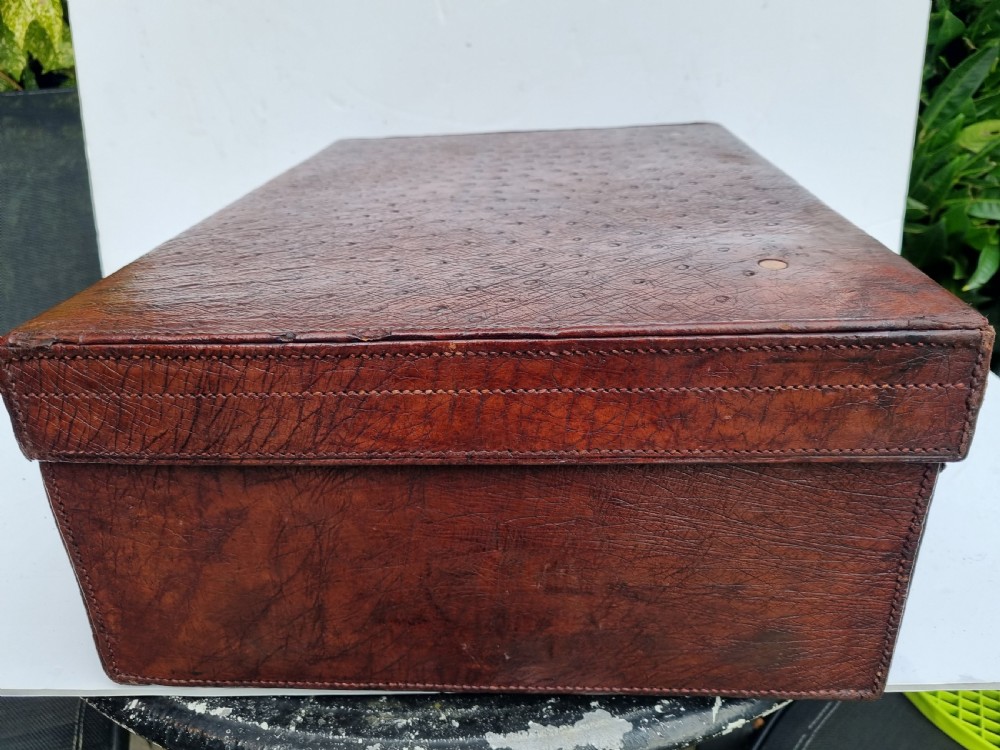 Antique ostrich leather weekend case 50 cm wide c 1880 View V