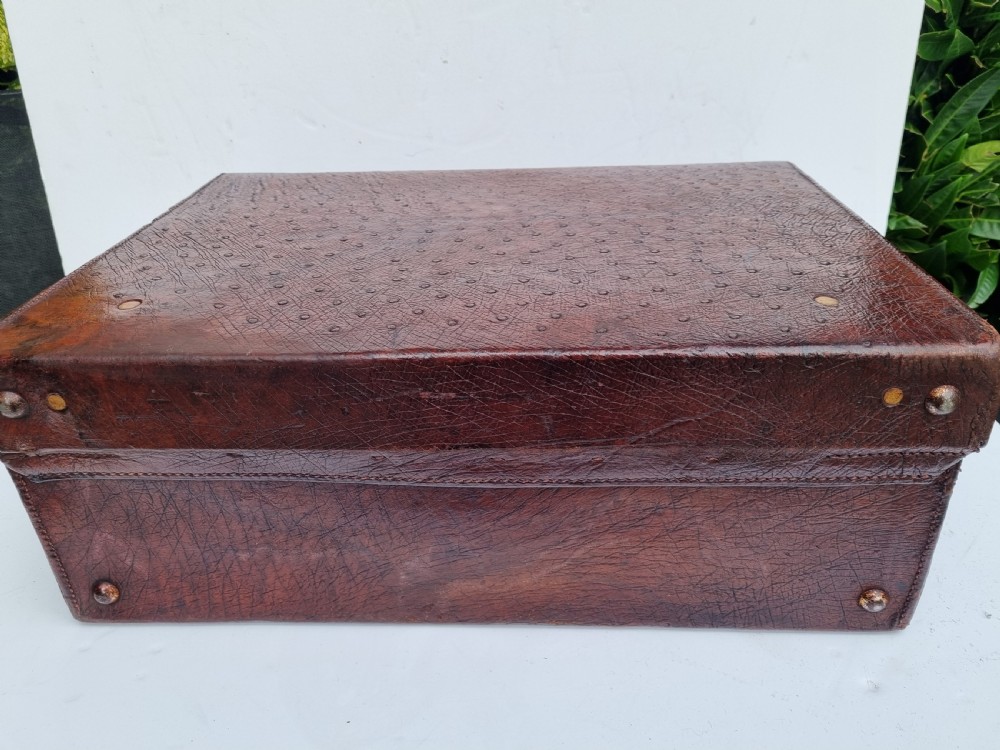 Antique ostrich leather weekend case 50 cm wide c 1880 View VI