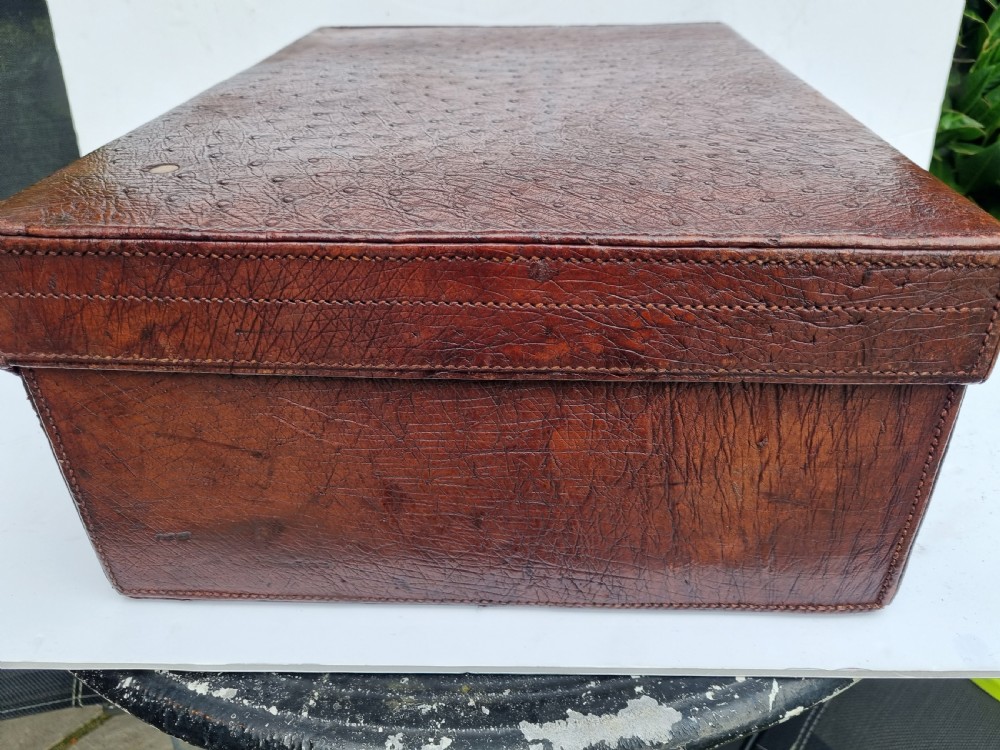 Antique ostrich leather weekend case 50 cm wide c 1880 View VII