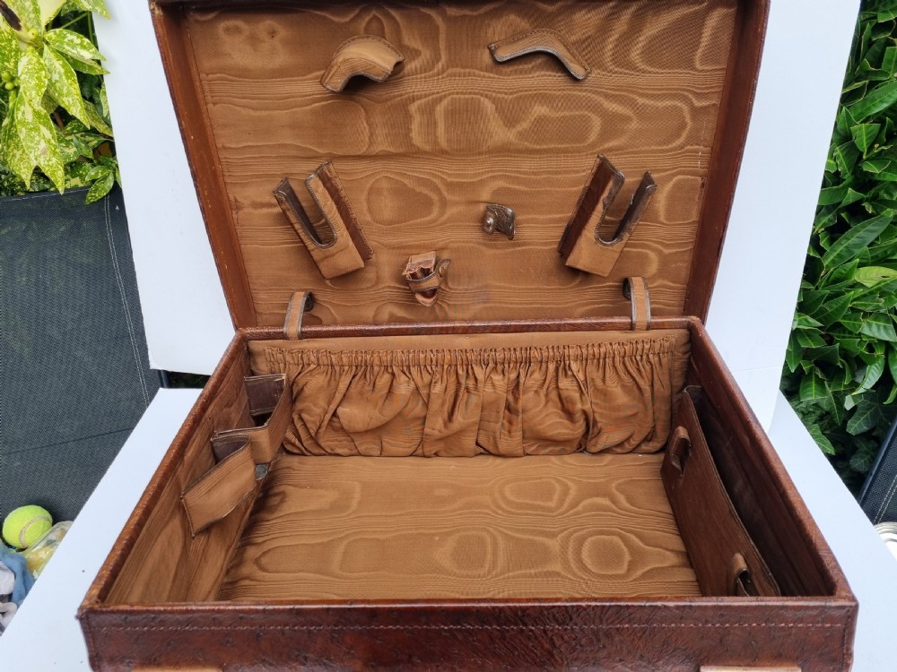 Antique ostrich leather weekend case 50 cm wide c 1880 View VIII