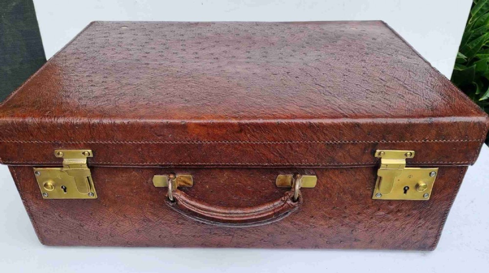 Antique ostrich leather weekend case 50 cm wide c 1880