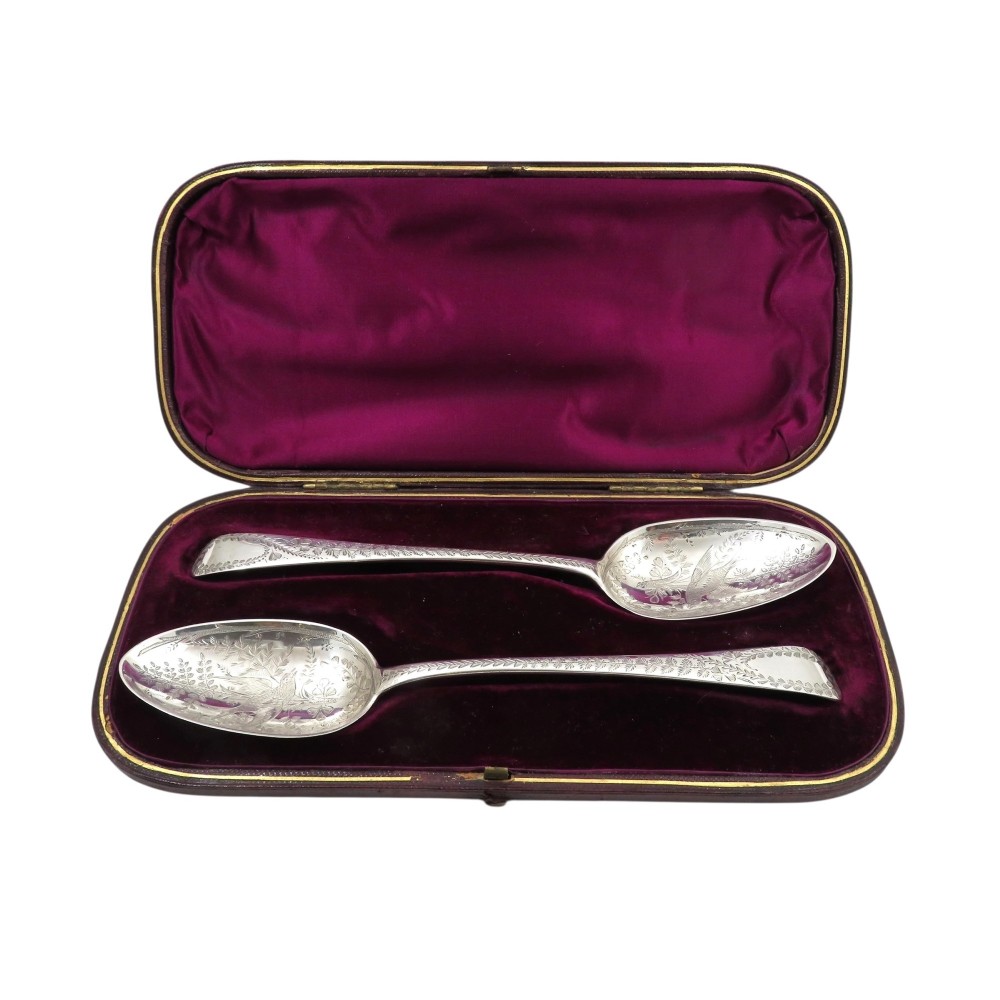 Pair of Antique Georgian Sterling Silver 'Bird' Serving Spoons 1796 / 1806