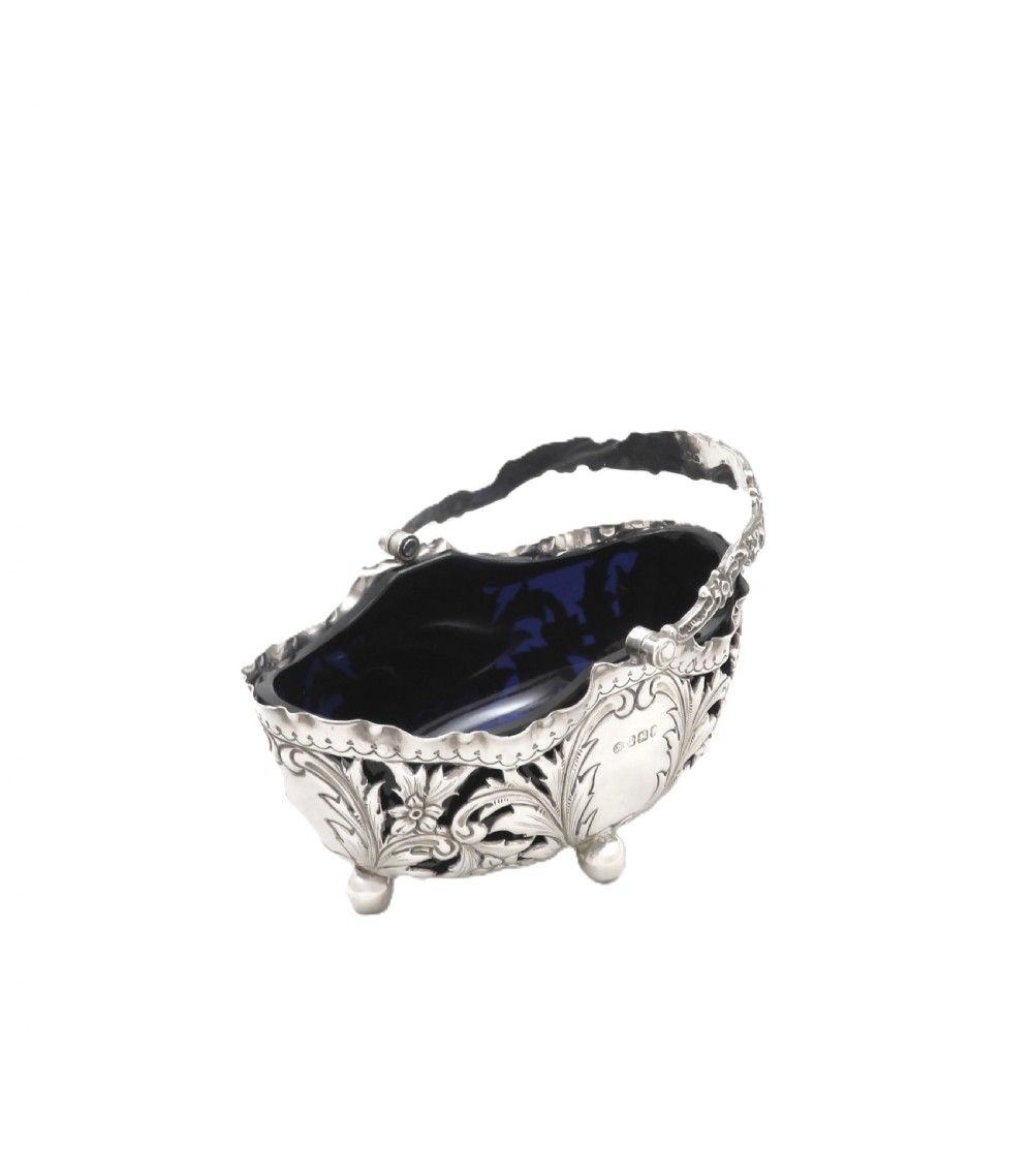 Antique Victorian Sterling Silver Basket with Liner 1898 View III