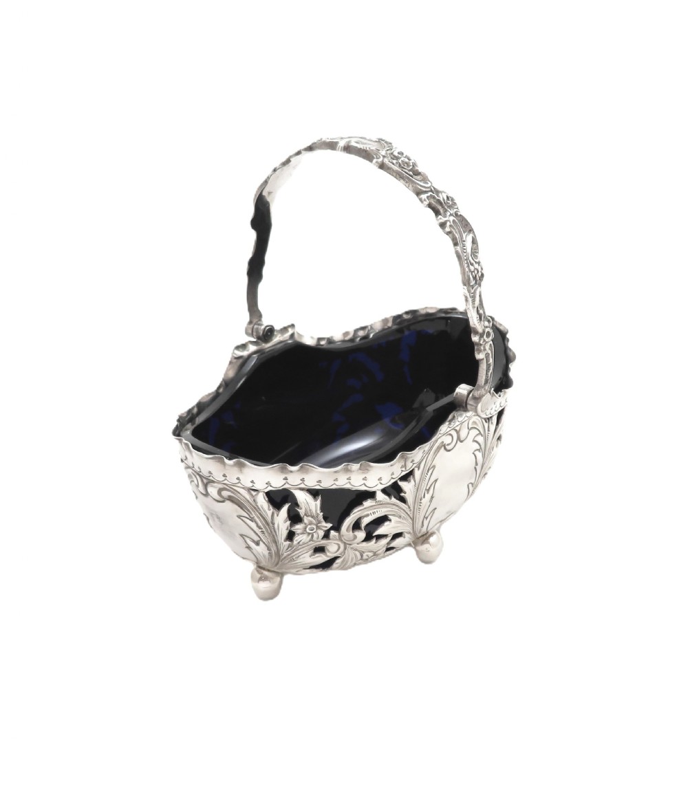 Antique Victorian Sterling Silver Basket with Liner 1898 View IX