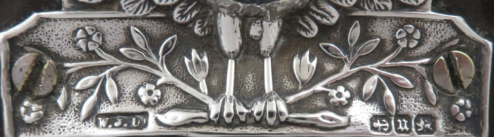 Pair of Victorian Walnut & Sterling Silver 'Peacock' Letter Racks 1894 View II