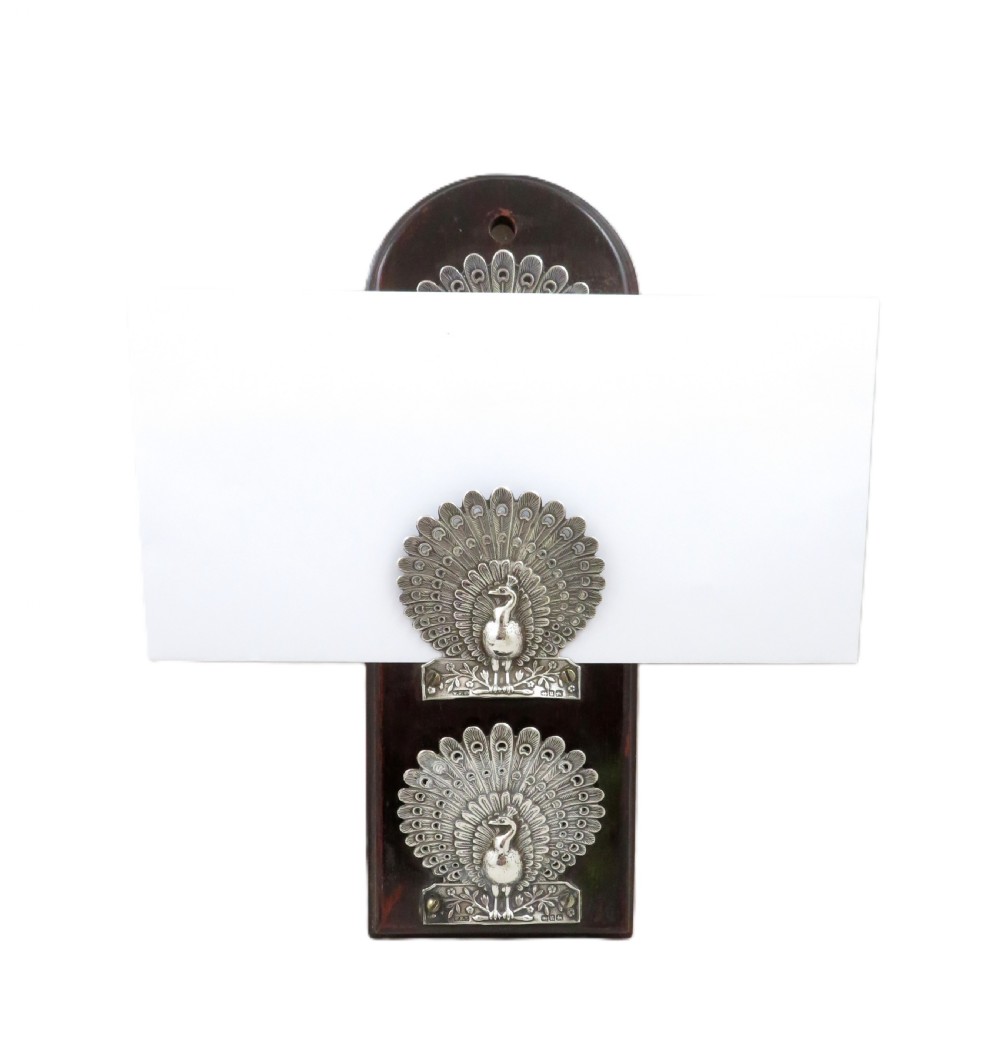 Pair of Victorian Walnut & Sterling Silver 'Peacock' Letter Racks 1894 View IV