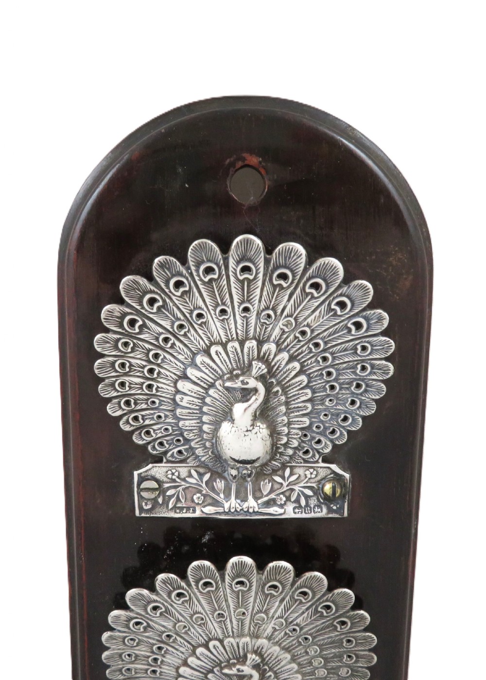 Pair of Victorian Walnut & Sterling Silver 'Peacock' Letter Racks 1894 View VI