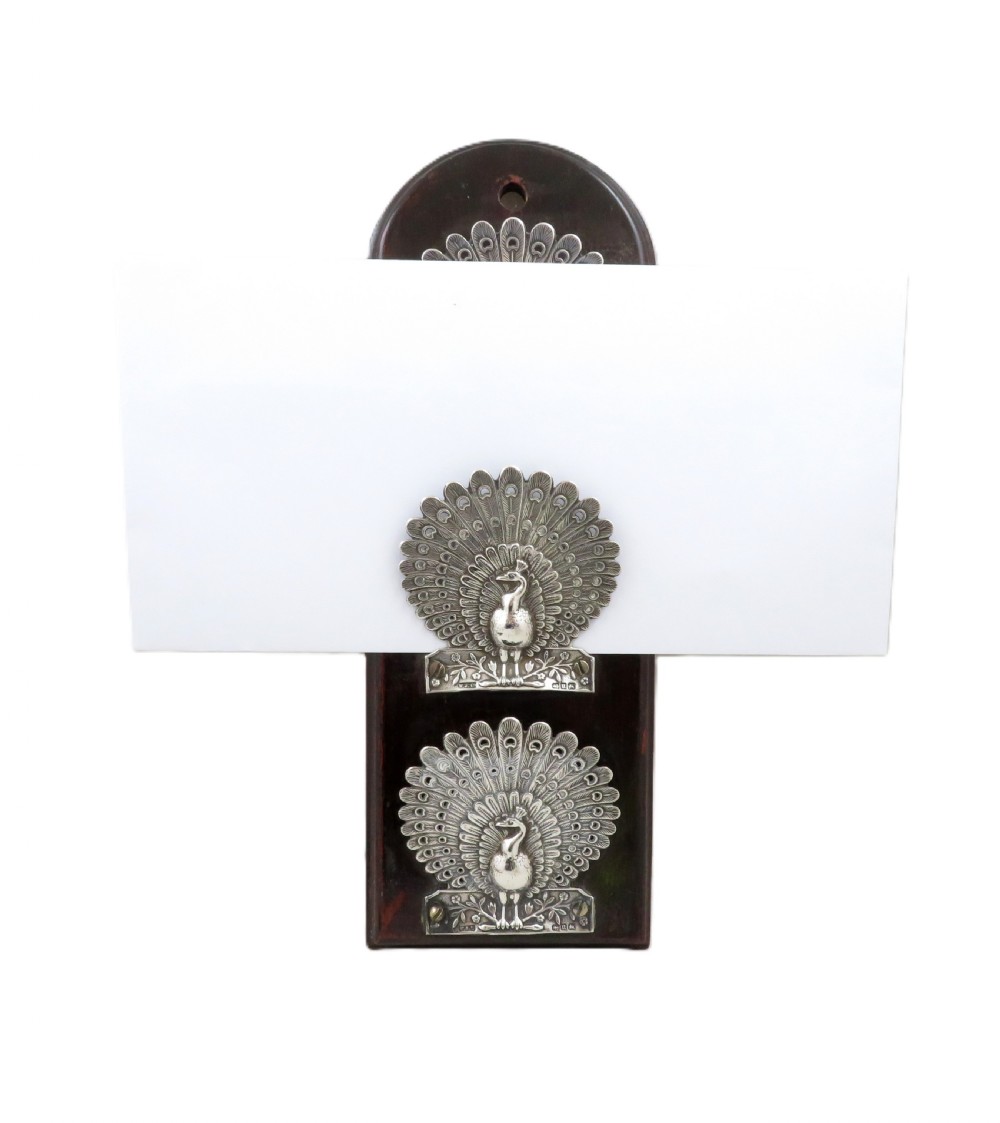 Pair of Victorian Walnut & Sterling Silver 'Peacock' Letter Racks 1894 View VII