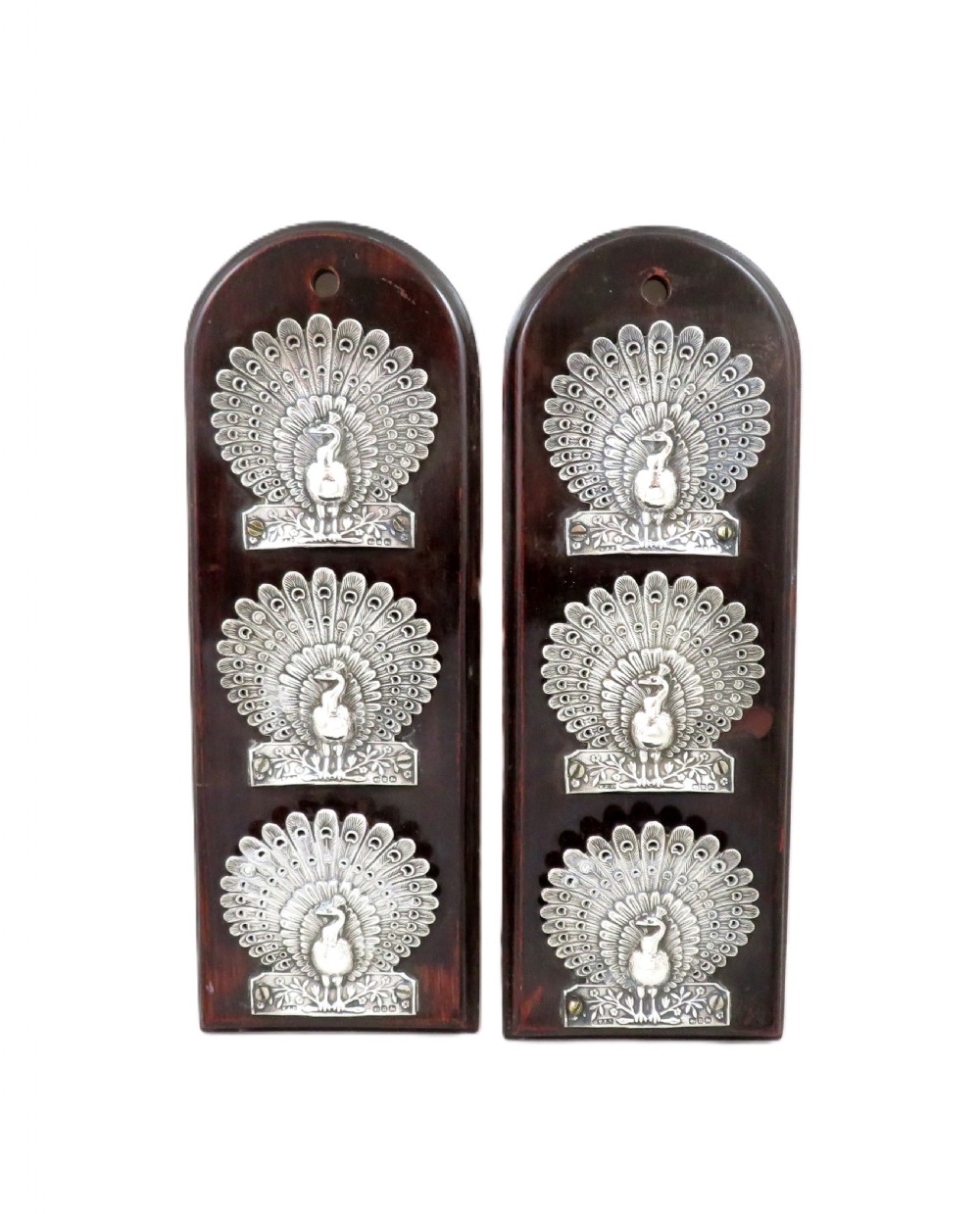 Pair of Victorian Walnut & Sterling Silver 'Peacock' Letter Racks 1894 View VIII