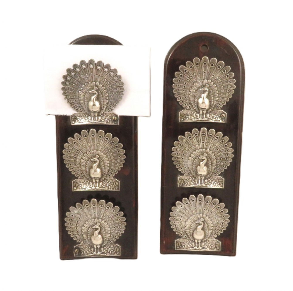 Pair of Victorian Walnut & Sterling Silver 'Peacock' Letter Racks 1894 View IX