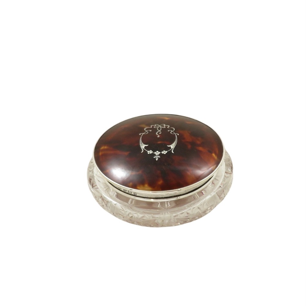 Antique Sterling Silver & Tortoiseshell Lid Vanity Jar 1930