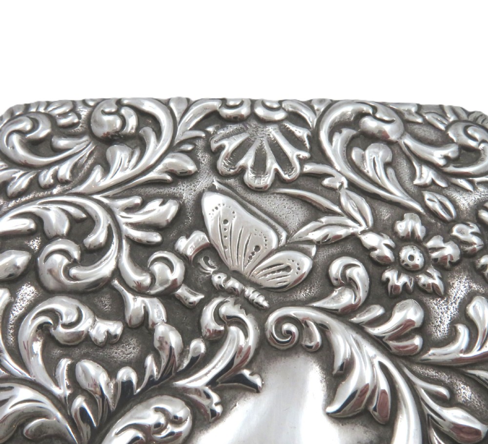 Antique Victorian Sterling Silver Card Case with Butterflies 1900 View VI
