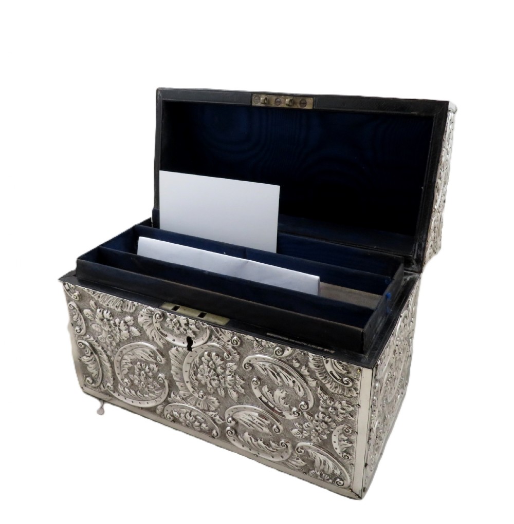 Antique Victorian Sterling Silver Desk Tidy / Stationery Box 1890 View III