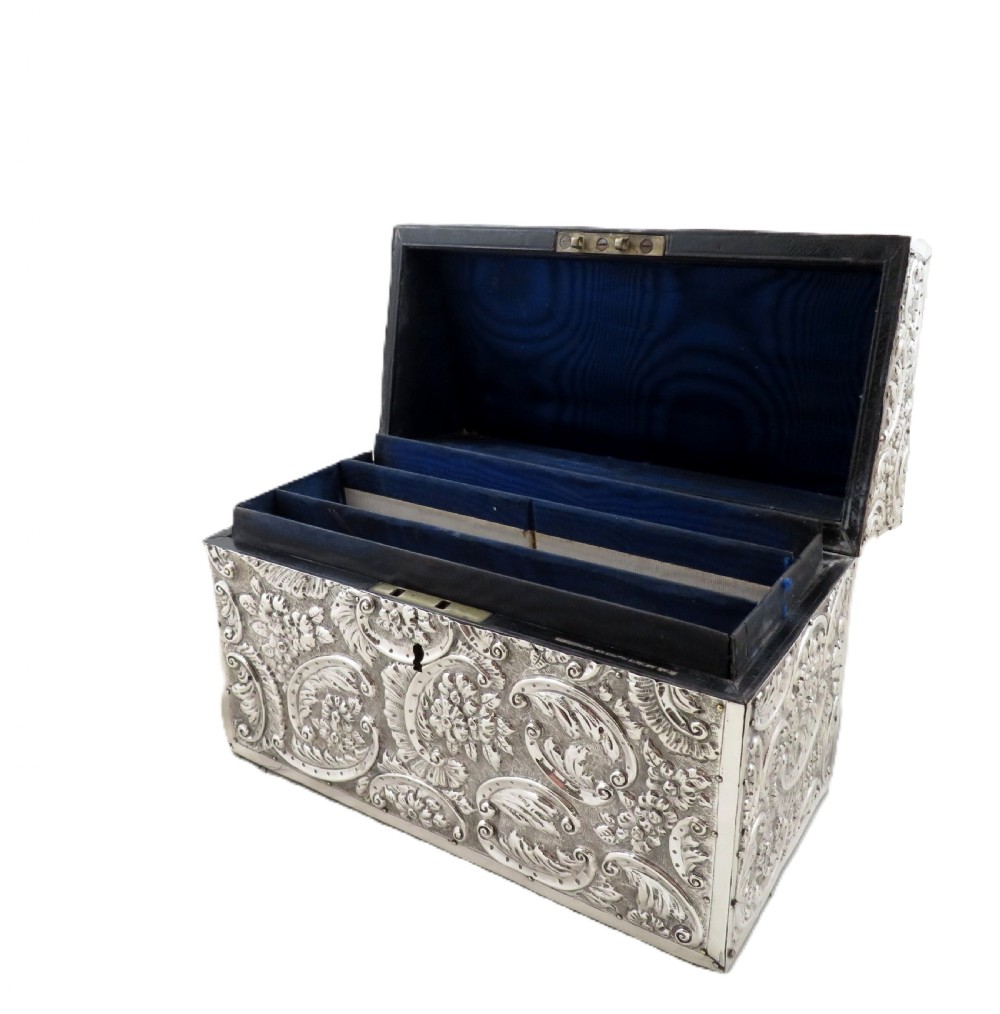 Antique Victorian Sterling Silver Desk Tidy / Stationery Box 1890 View V
