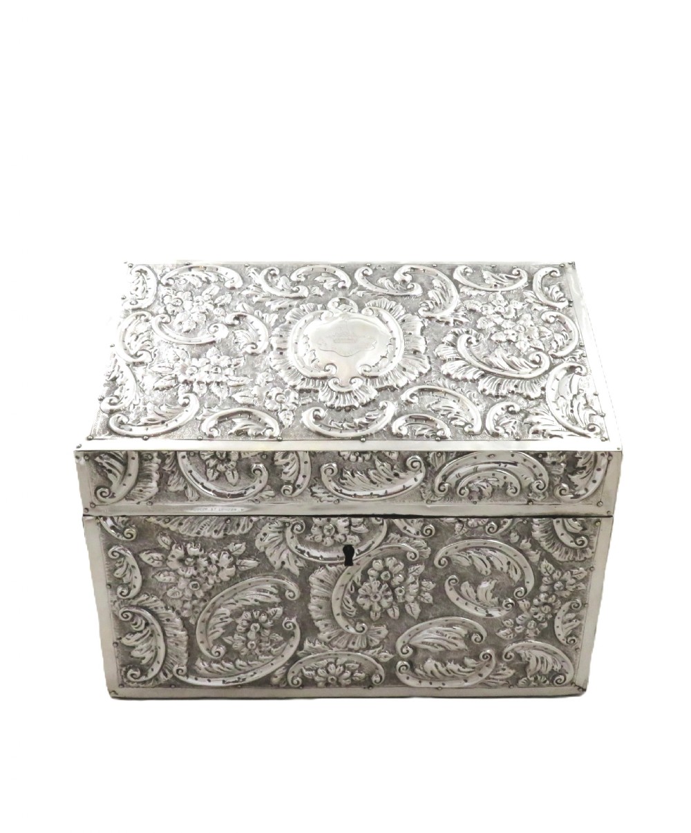 Antique Victorian Sterling Silver Desk Tidy / Stationery Box 1890 View XVII