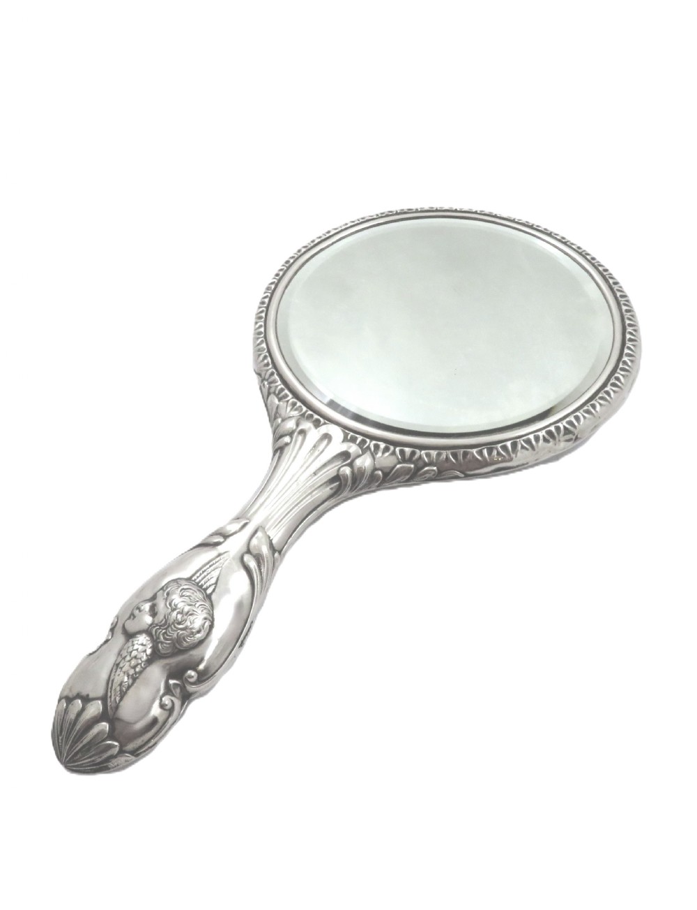 Antique Sterling Silver 'Angels' Hand Mirror 1922 View IV