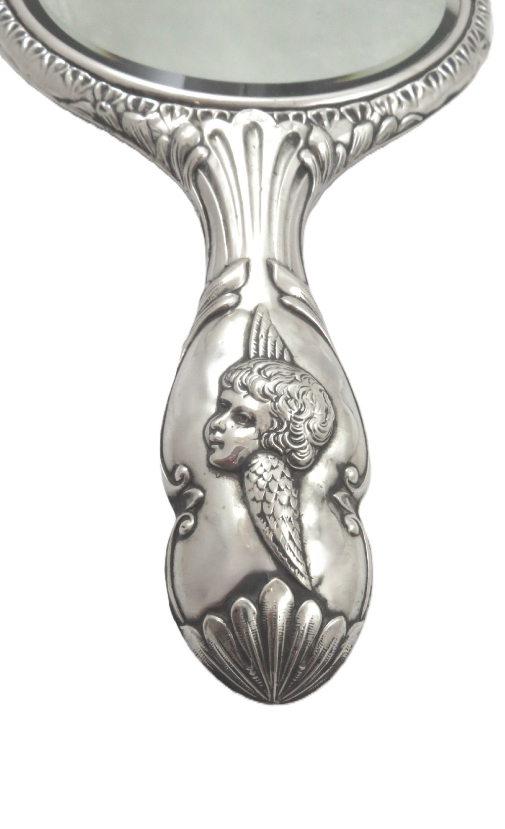 Antique Sterling Silver 'Angels' Hand Mirror 1922 View VI