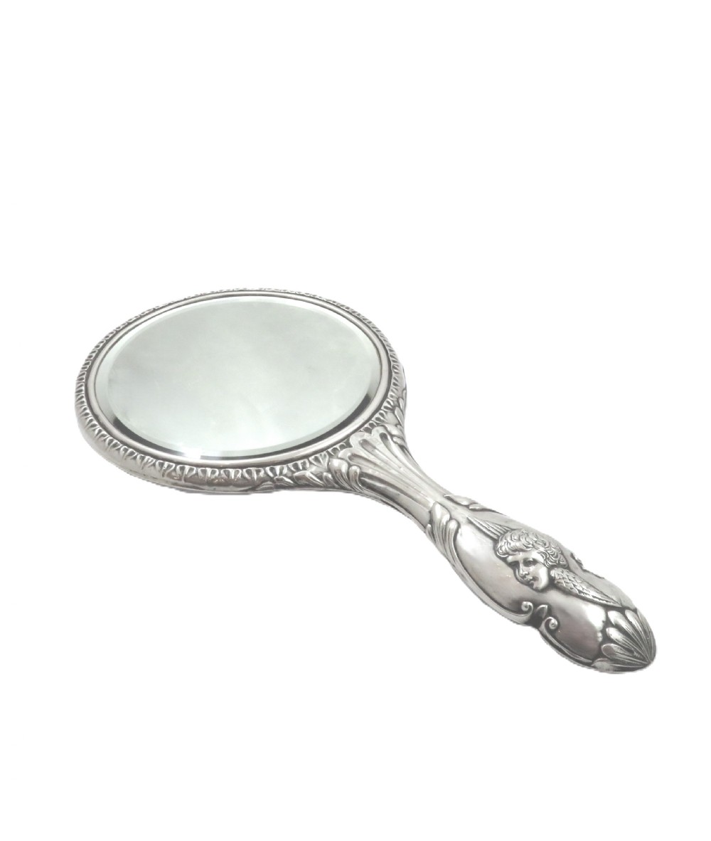 Antique Sterling Silver 'Angels' Hand Mirror 1922 View VII