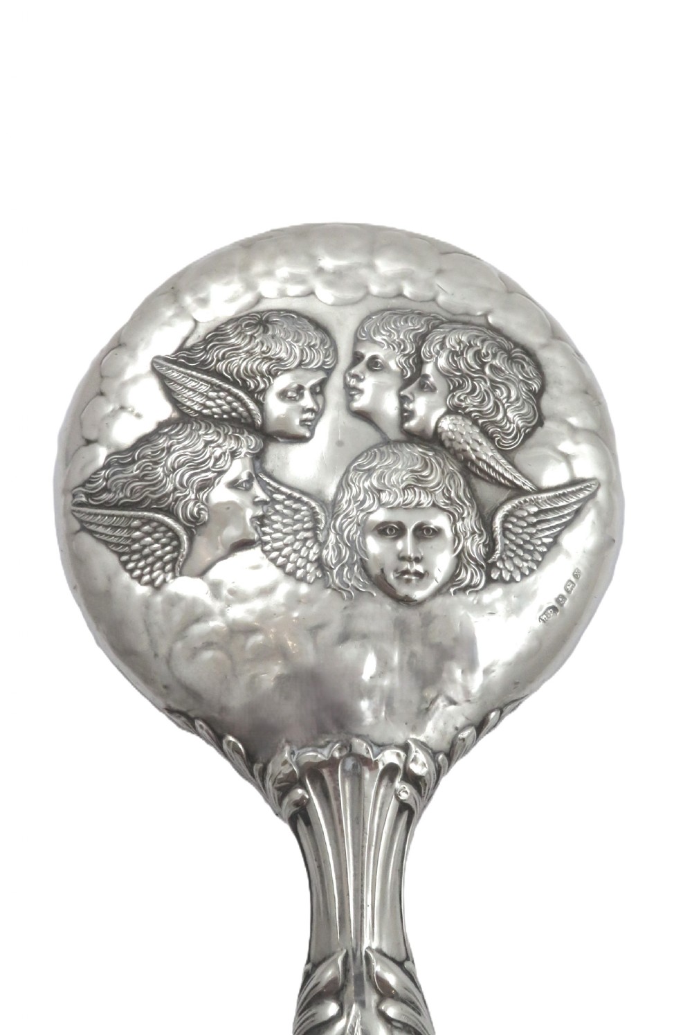 Antique Sterling Silver 'Angels' Hand Mirror 1922 View VIII