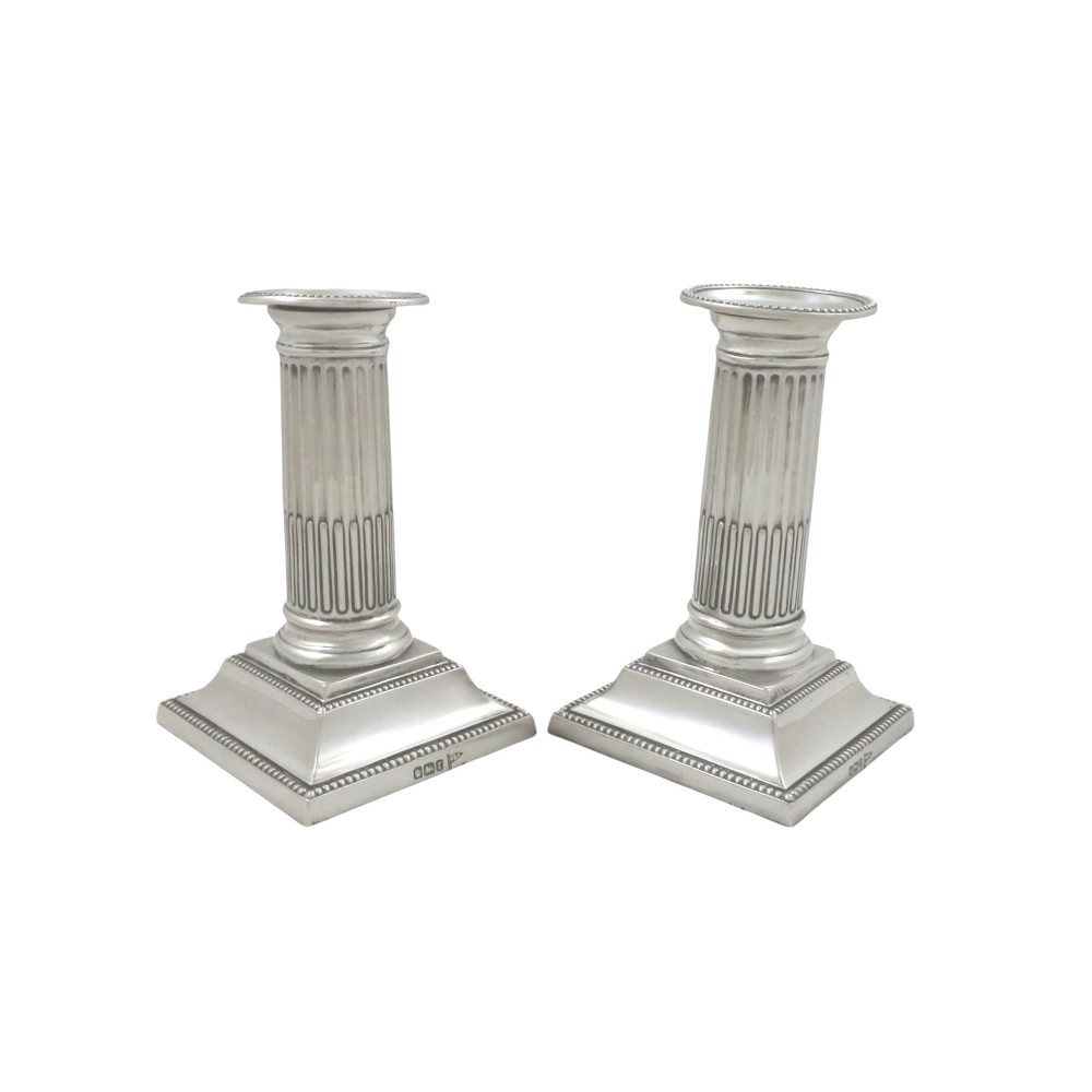 Pair of Antique Edwardian Sterling Silver Candlesticks 1909