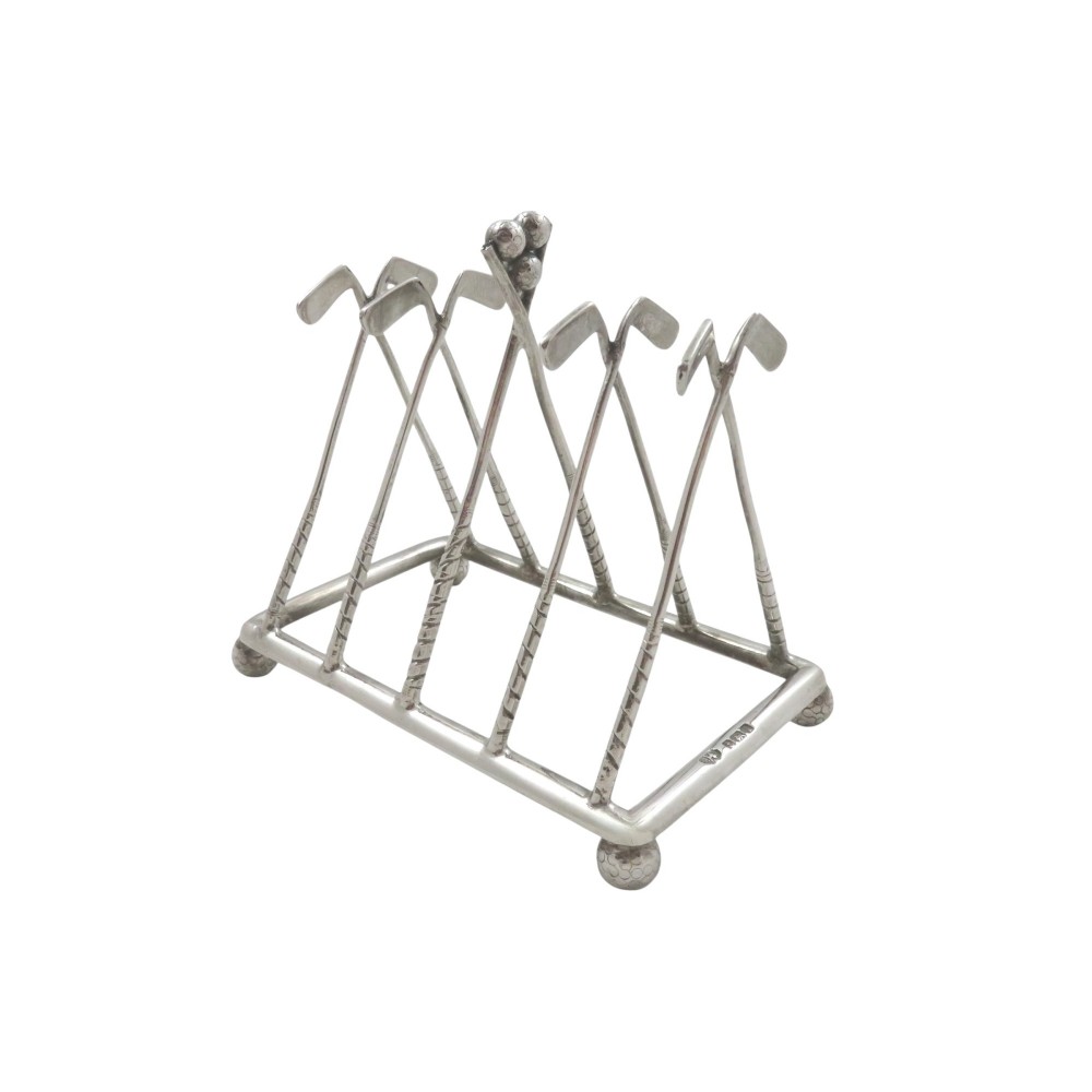 Antique Edwardian Sterling Silver 'Golf' Toast Rack 1908