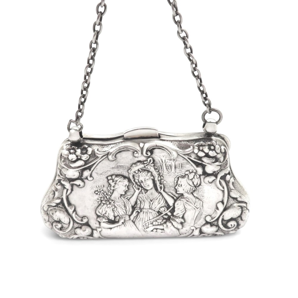 Antique Sterling Silver 'Three Ladies' Purse 1914