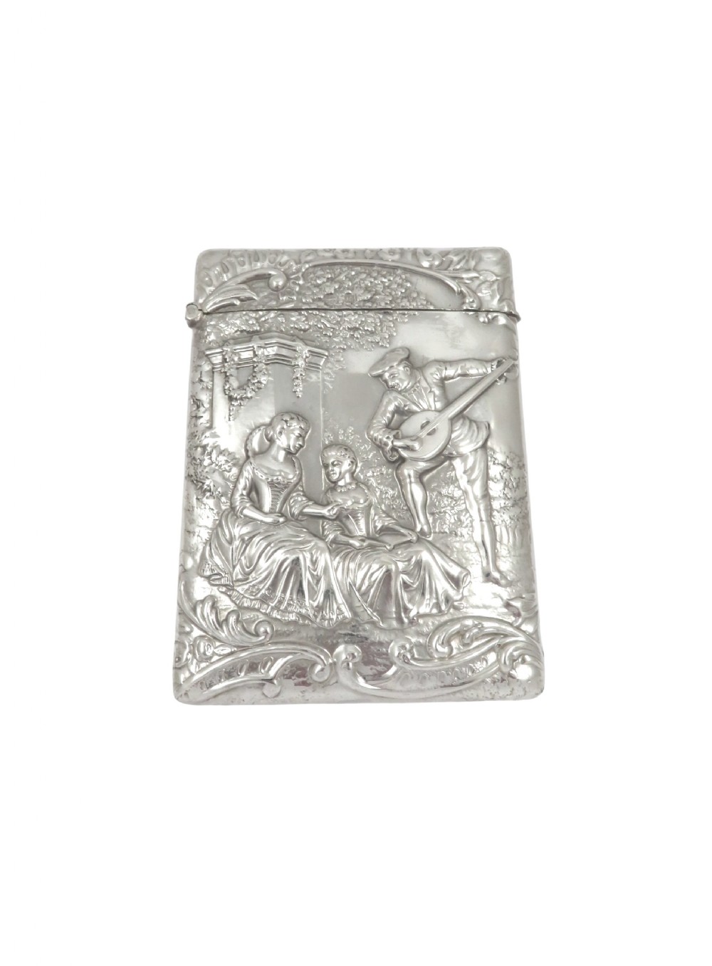 Antique Edwardian Sterling Silver Card Case 1904 - The Music Lesson