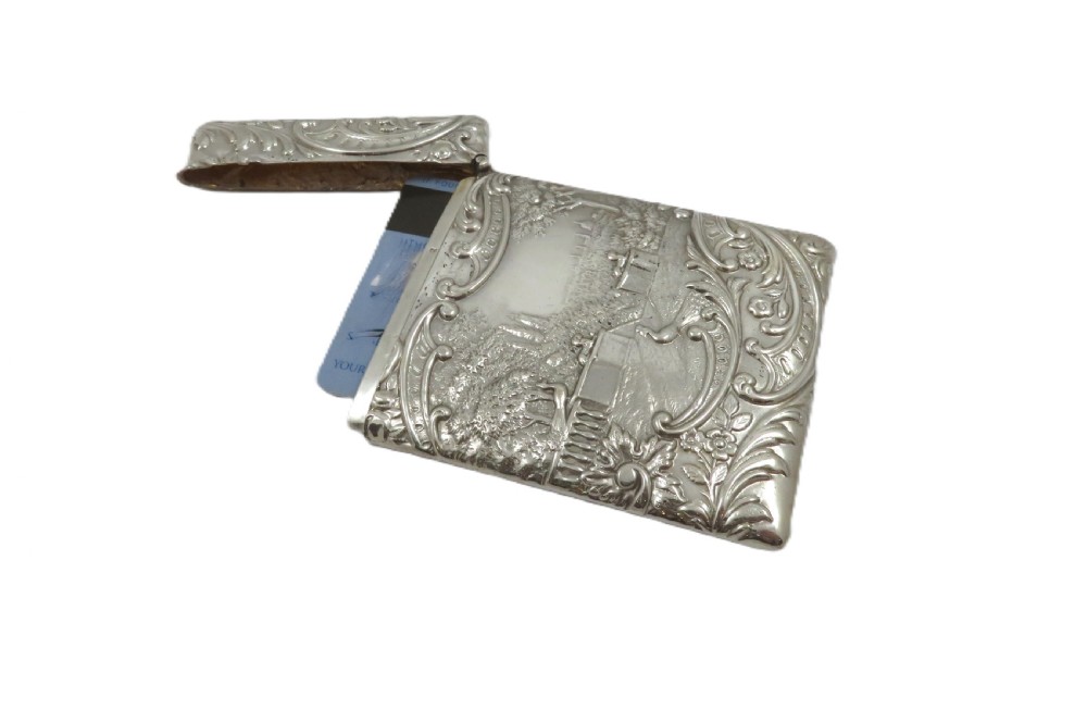 Antique Edwardian Sterling Silver Card Case 1904 - The Music Lesson View VII