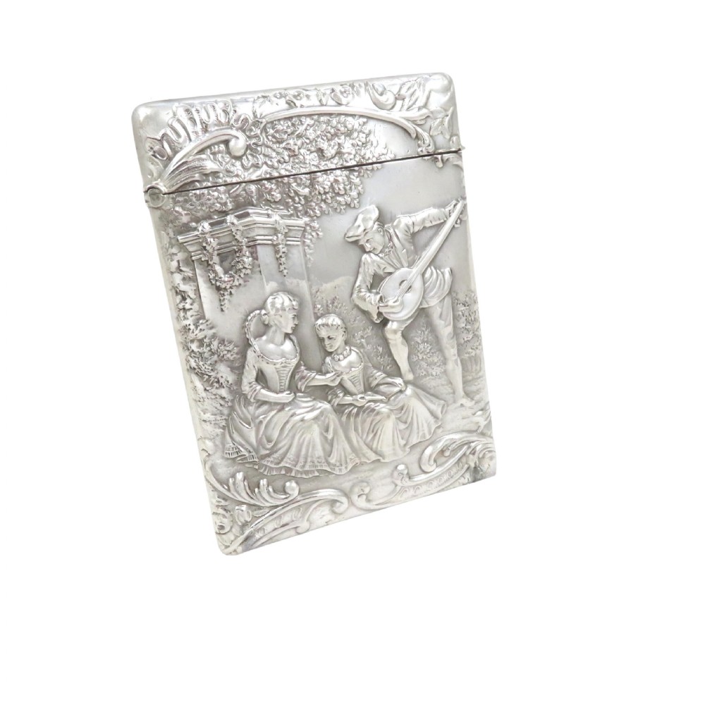 Antique Edwardian Sterling Silver Card Case 1904 - The Music Lesson View IX
