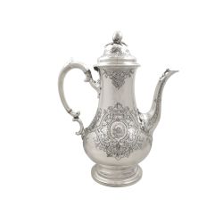 ANTIQUE VICTORIAN STERLING SILVER COFFEE POT 1858 'TUTUM REFUGIUM'