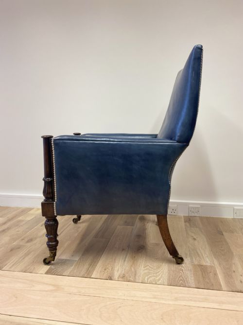 GILLOWS GENTLEMANS LIBRARY CHAIR RESTORED IN OUR HAND DYED DEEP OCEAN NAVY BLUE LEATHERS - ADDITIONAL PHOTO 2