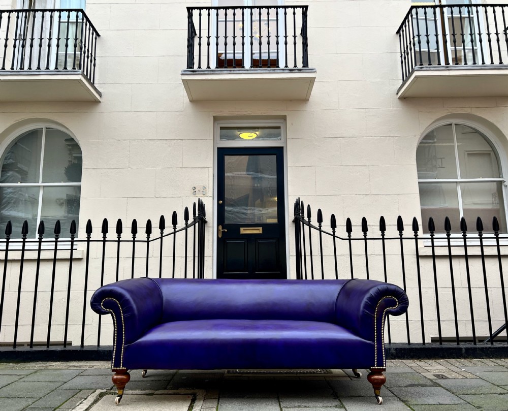 An Exceptional 19thC Chesterfield Sofa in Hand Dyed Amethyst Leather
