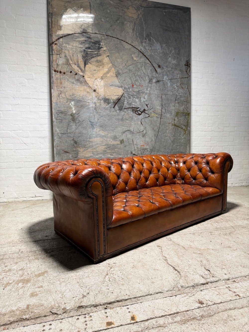 Early 20thC Hand Dyed Leather Chesterfield Sofa - fully loose Coil adoring and horse Hair Gilled