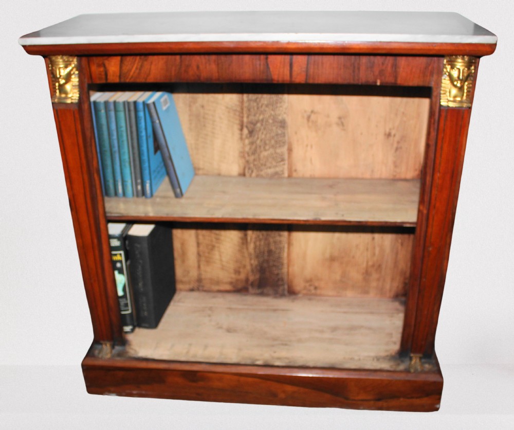 19th century rosewood open bookcase with marble top
