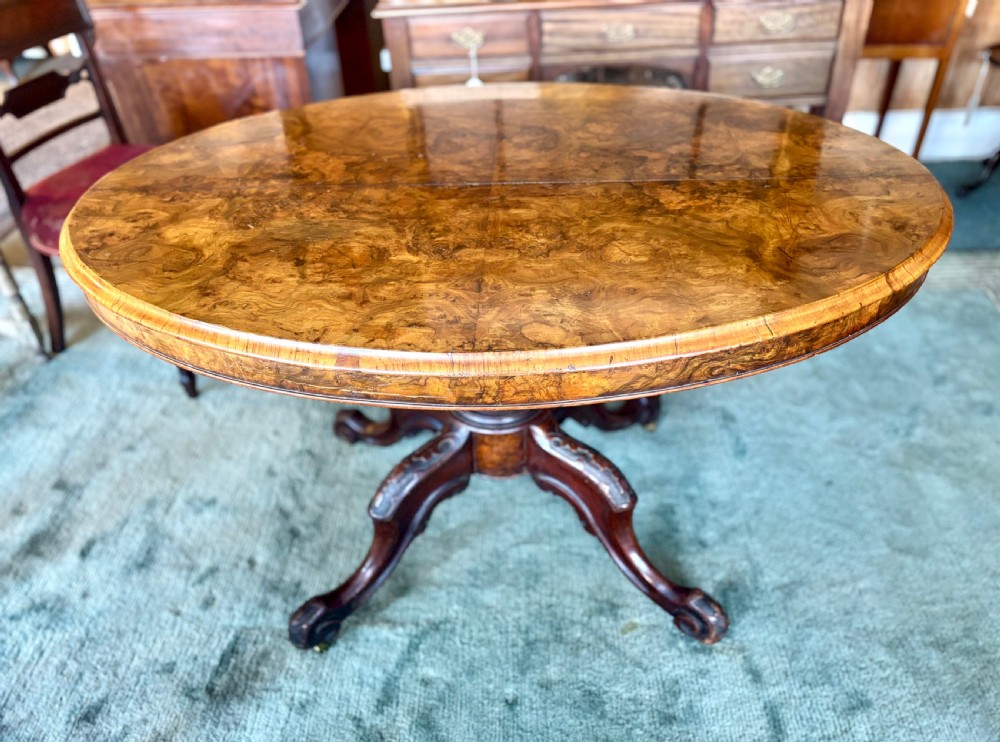Victorian burr walnut oval dining table View VII