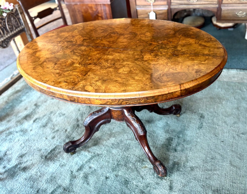 Victorian burr walnut oval dining table View VIII