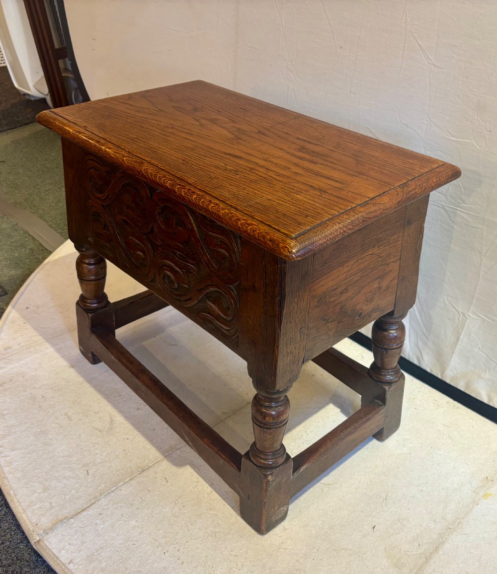 Early 20th century carved oak box stool View III