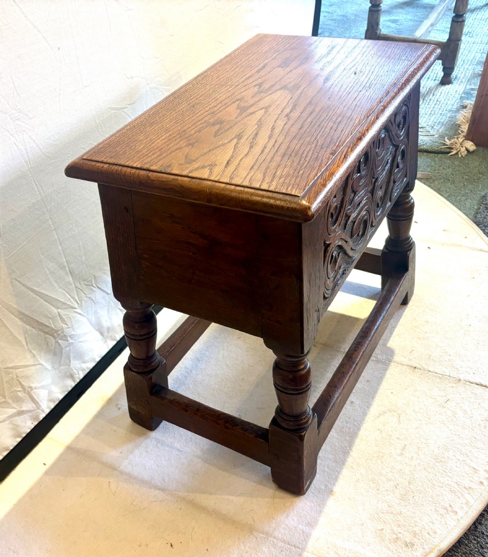 Early 20th century carved oak box stool View IV