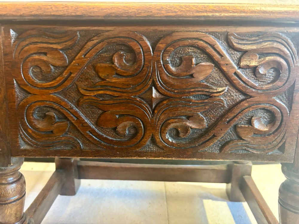 Early 20th century carved oak box stool View V