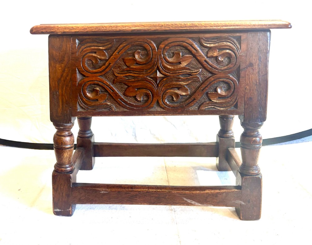 Early 20th century carved oak box stool View VII