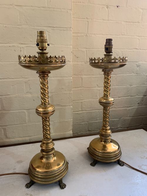 Pair Victorian Brass Table Lamps